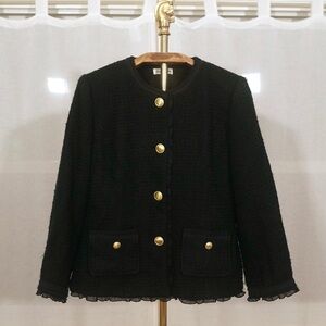 Joan Rivers Black Tweed Jacket with Gold Buttons